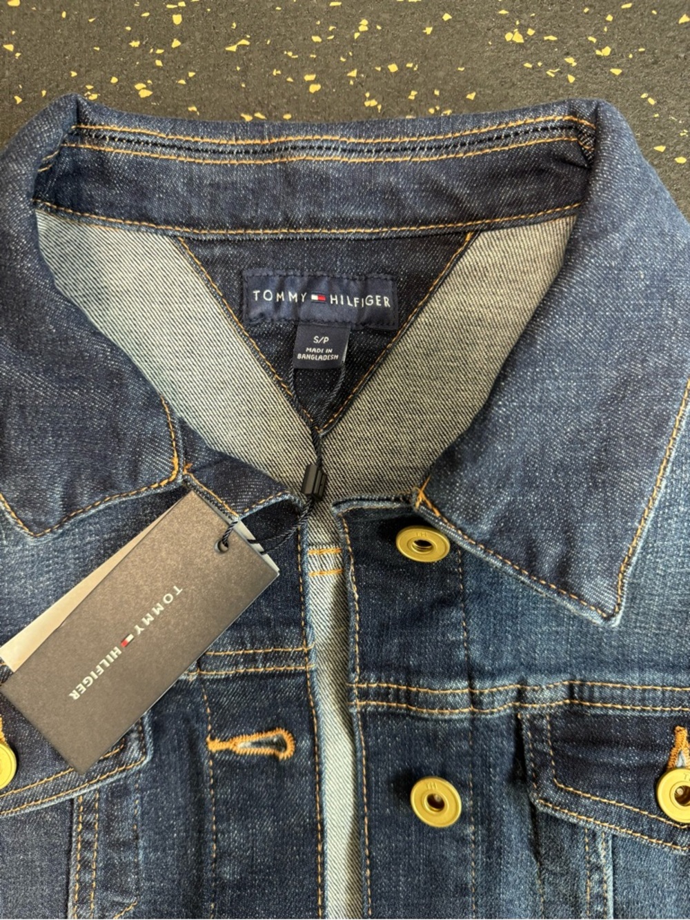 Tommy Hilfiger Dark Blue Denim Jacket with Gold Button Accents - Picture 2 of 4